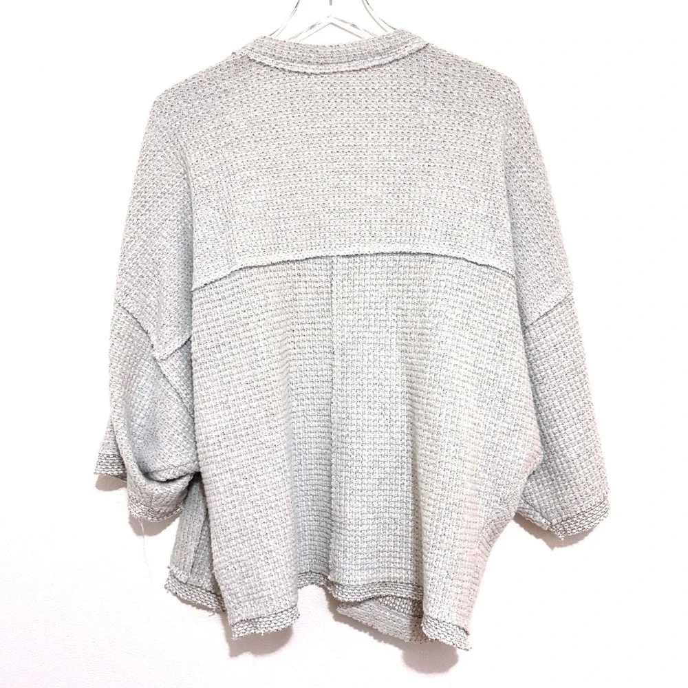 Maeve by Anthropologie Light Gray Waffle Oversized Cardigan Sweater